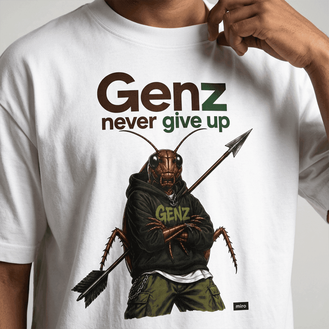 "GenZ Never Give Up" Warrior Oversized Graphic T-Shirt tee — unbothered color — 240 GSM cotton India